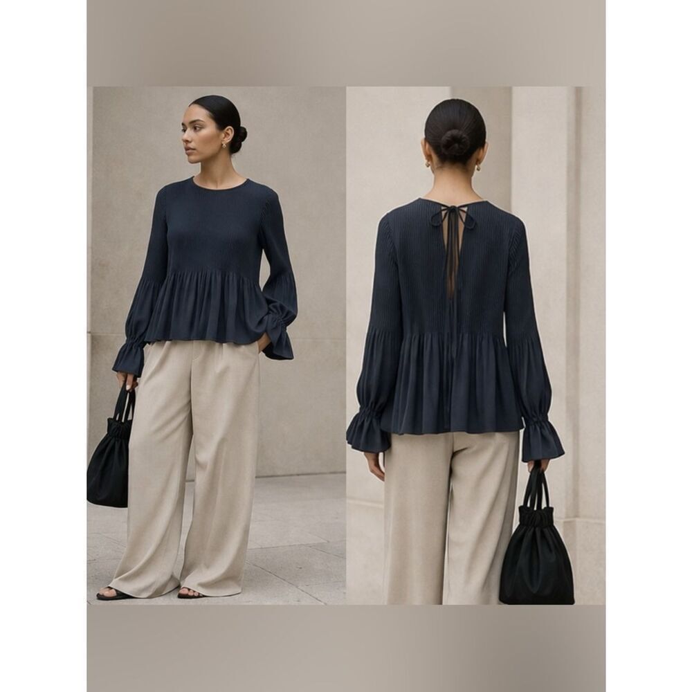 KALLMEYER Pleated long sleeve top in “Slate” grey